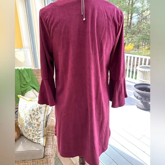 Altar’d State XS NWOT Bell Sleeve Swing Dress Embroidered Floral V-Neck Burgundy - Picture 8 of 11